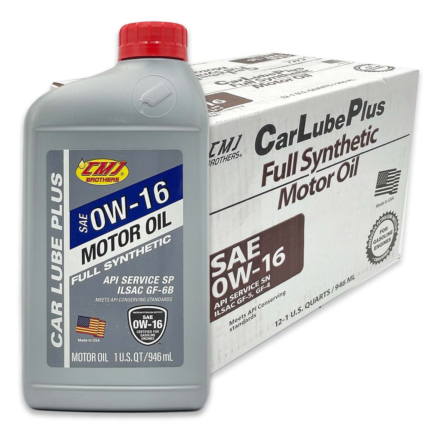 (12-Pack) 1 QT Bottles CMJ Brothers® Car Lube Plus SAE 0W-16 Full Synthetic Engine Oil ILSAC GF-6B