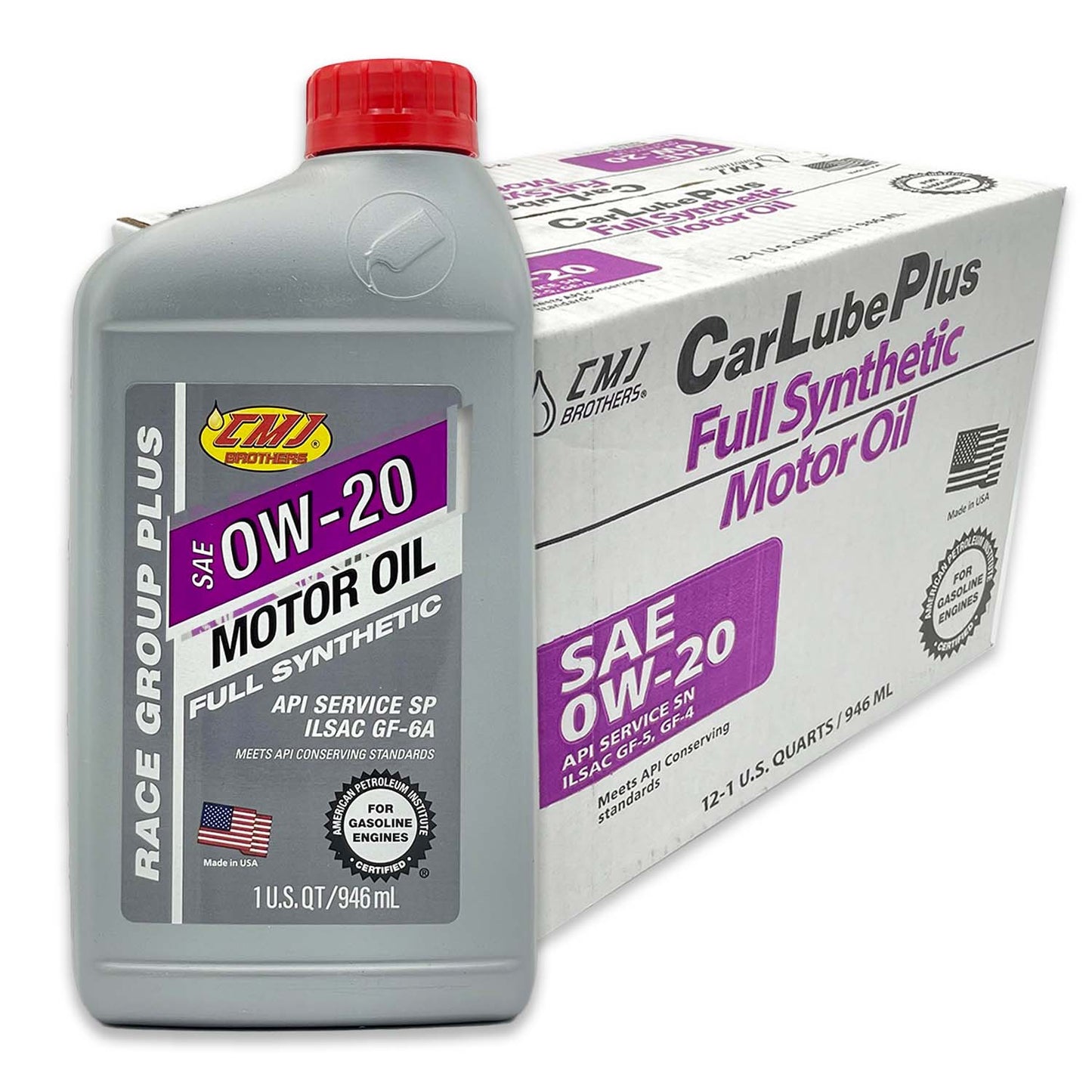 (12-Pack) 1 QT Bottles CMJ Brothers® Car Lube Plus SAE 0W-20 Full Synthetic Engine Oil ILSAC GF-6A