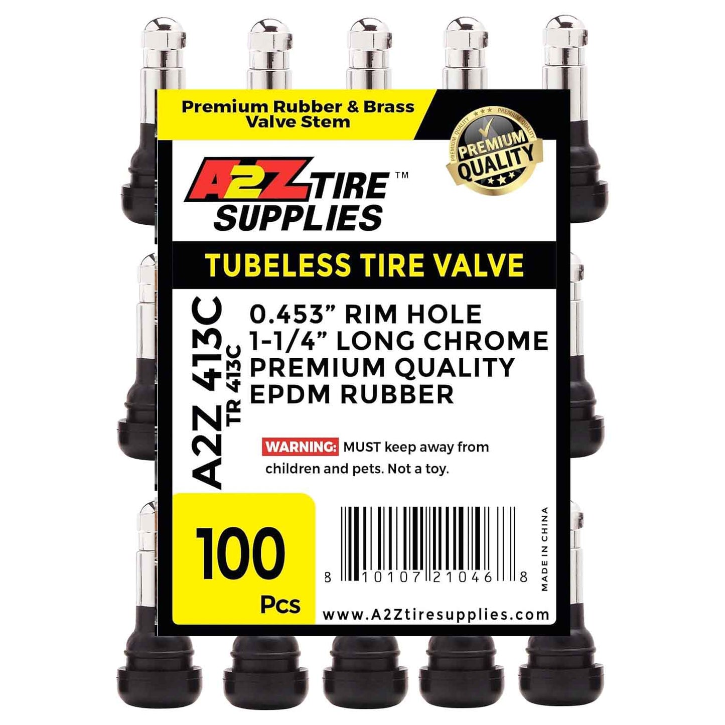 413C Rubber Snap-in Tubeless Tire Valve Stems With Chrome Sleeve, For 0.453" Wheel Hole – TR413C - a2ztiresupplies