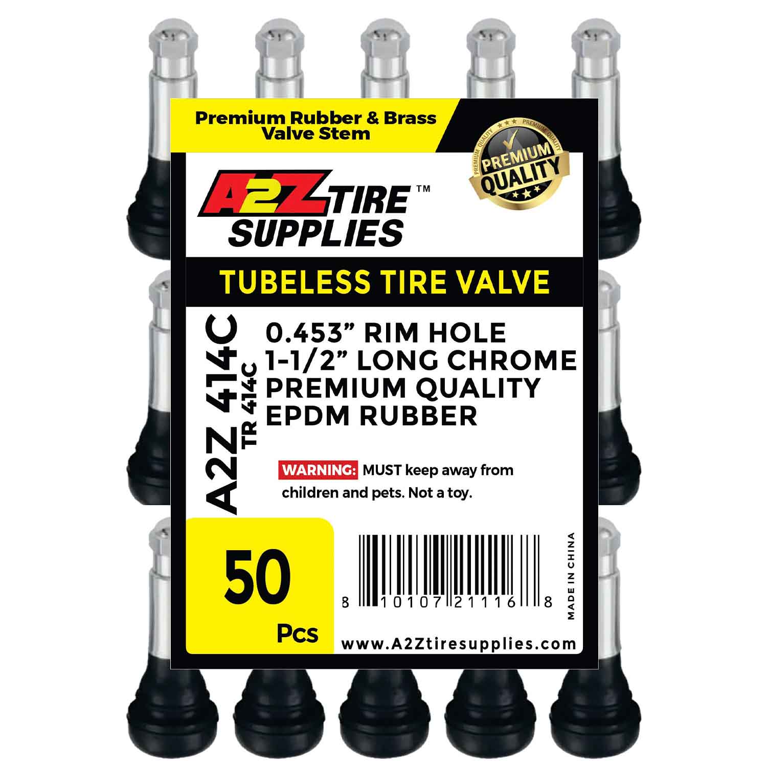 414C Rubber Snap-in Tubeless Tire Valve Stems With Chrome Sleeve, For 0.453" Wheel Hole β TR414C - a2ztiresupplies