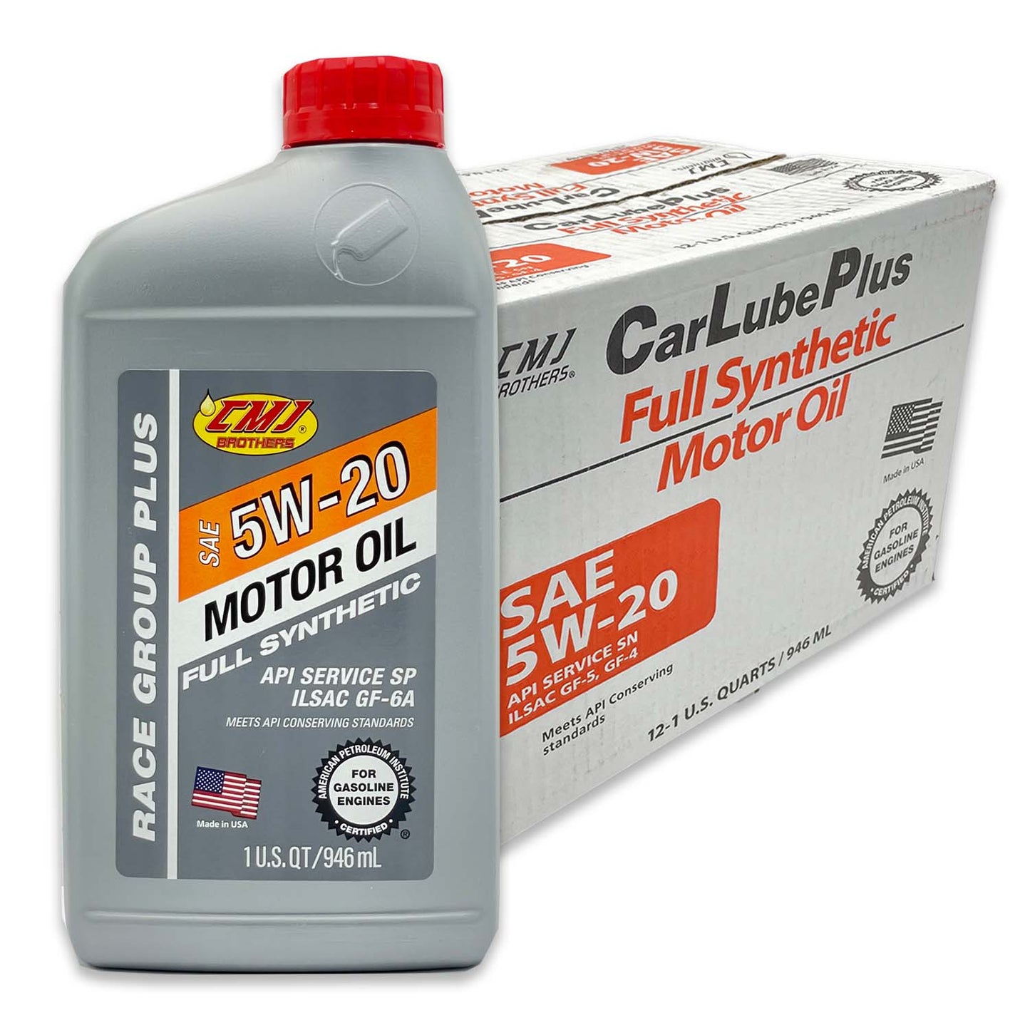 (12-Pack) 1 QT Bottles CMJ Brothers® Car Lube Plus SAE 5W-20 Full Synthetic Engine Oil ILSAC GF-6A