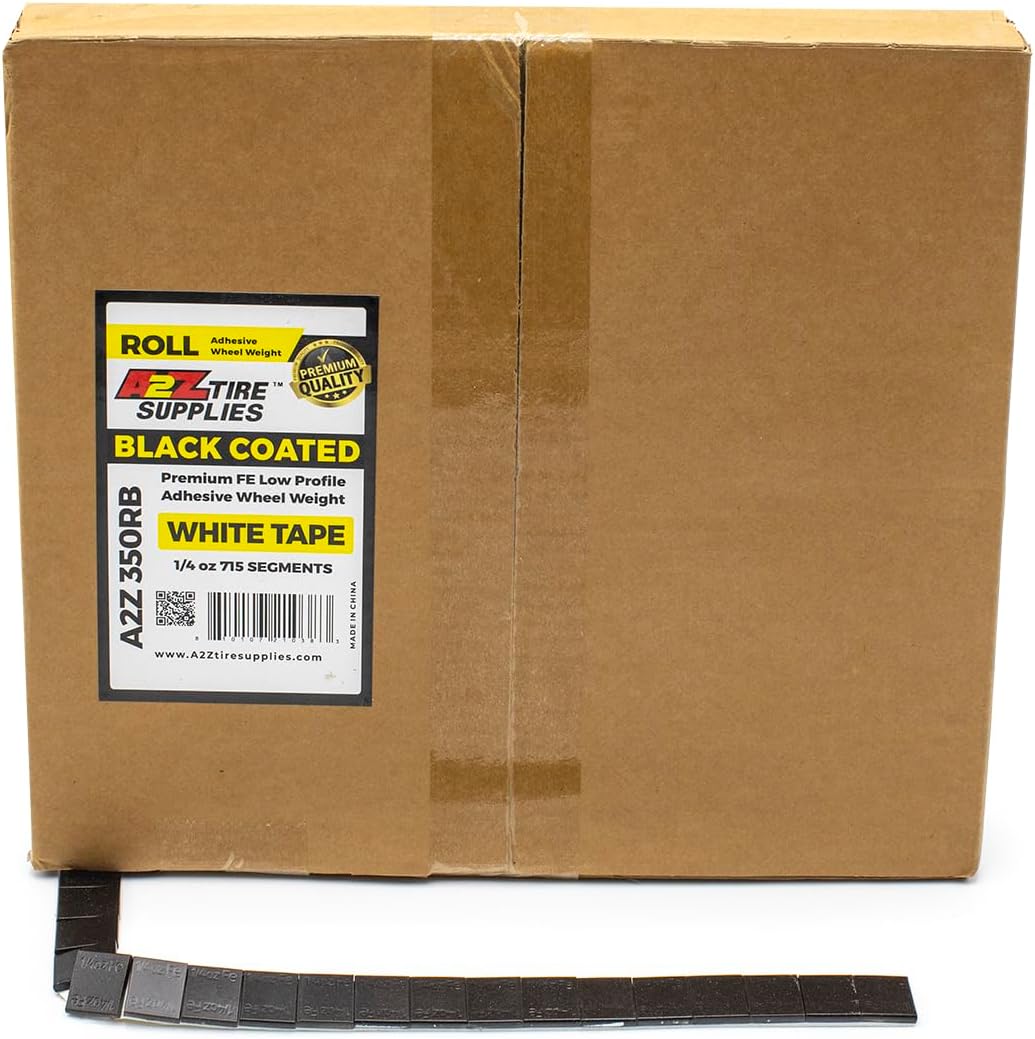 1/4 oz (715 PCS) ROLL - Black Coated Low Profile Steel Adhesive Stick-on Wheel Weights – (White Tape) - a2ztiresupplies