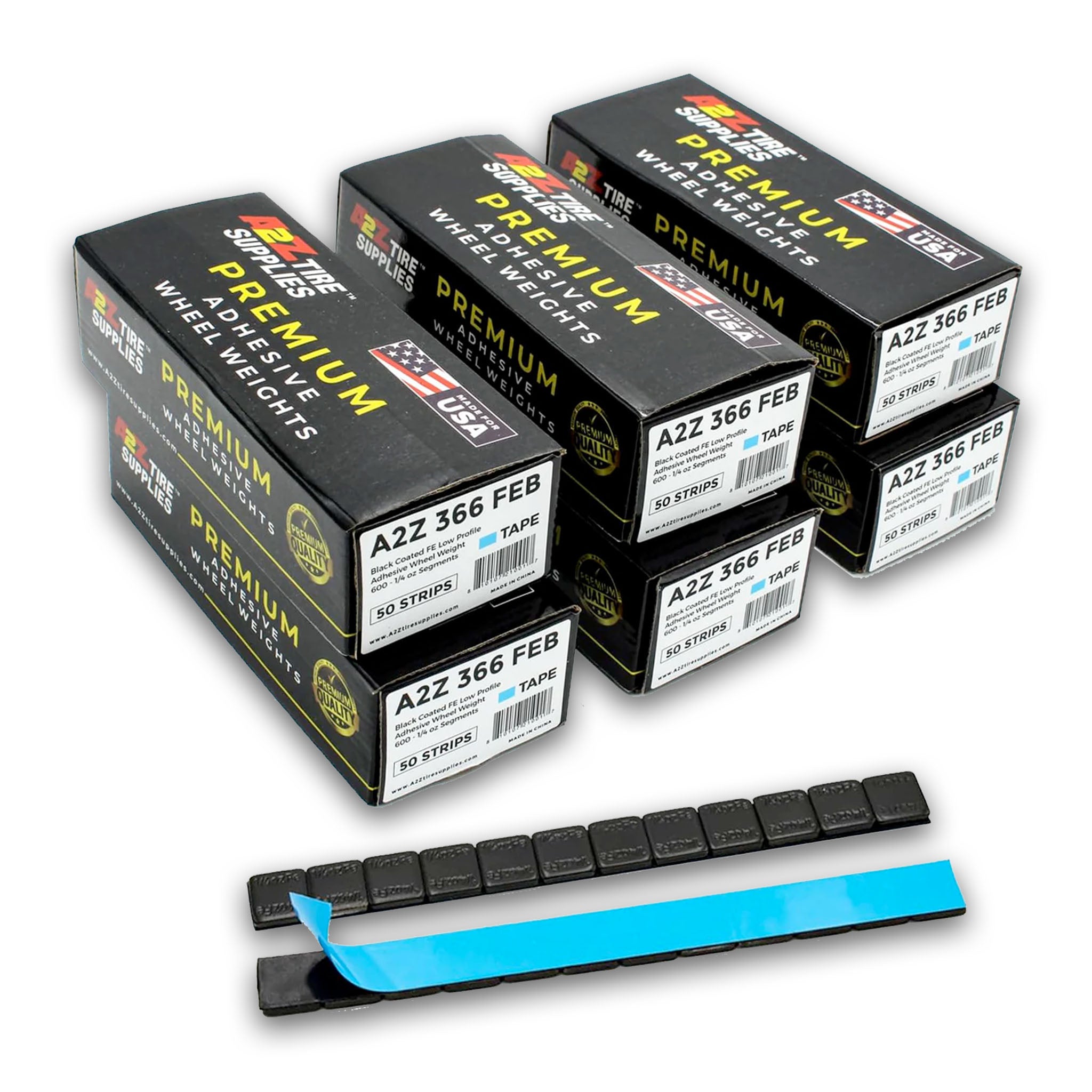 3,600 Segments 300 Strips, 1/4 oz Black Painted Finish Adhesive Wheel Balancing Weights Blue Tape Bundle