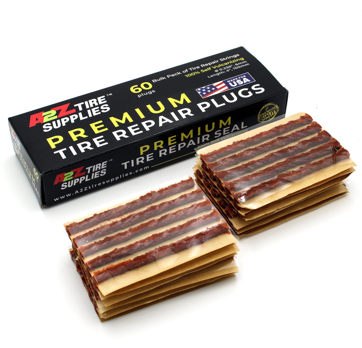 4" Brown Self-Vulcanizing Tire Plug String Inserts For Tubeless Flat Tire Puncure Repair Seal - a2ztiresupplies