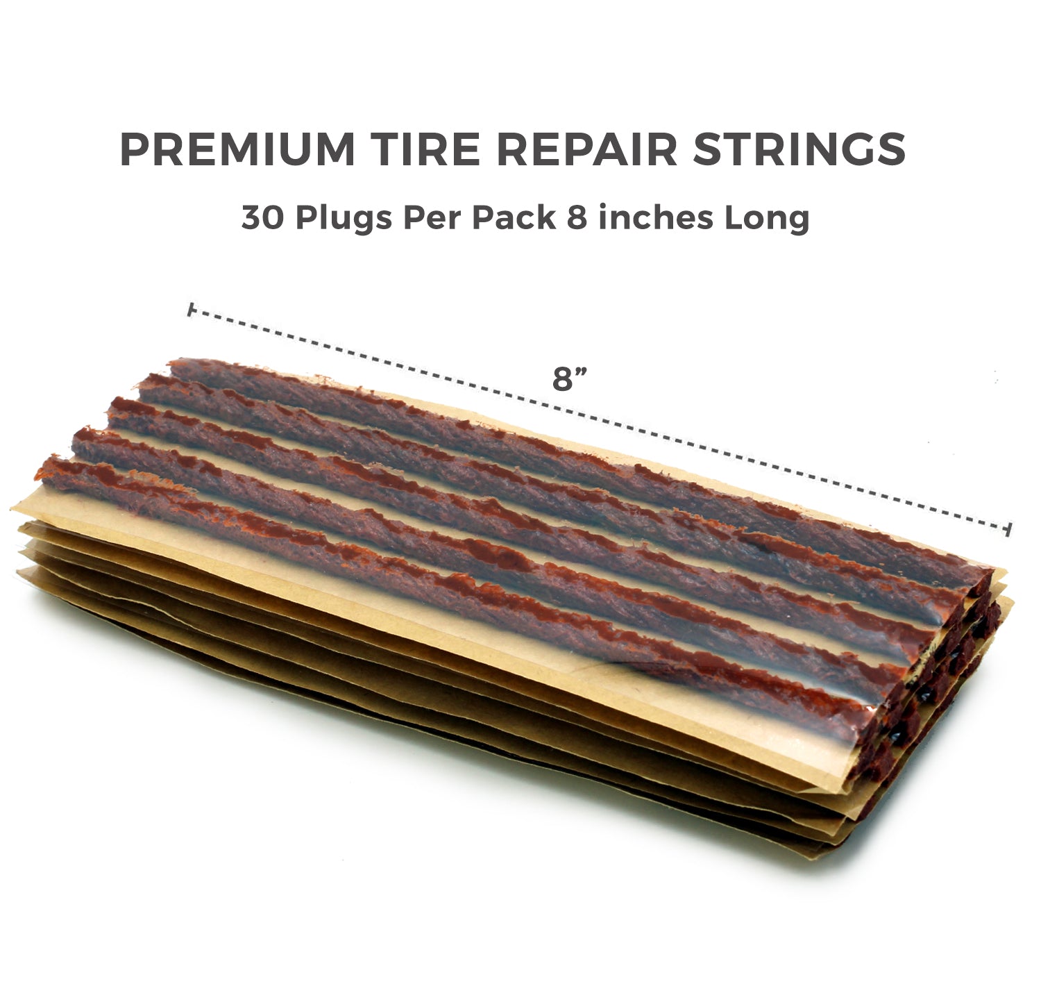 8" Brown Self-Vulcanizing Tire Plug String Inserts For Tubeless Flat Tire Puncture Repair Seal - a2ztiresupplies