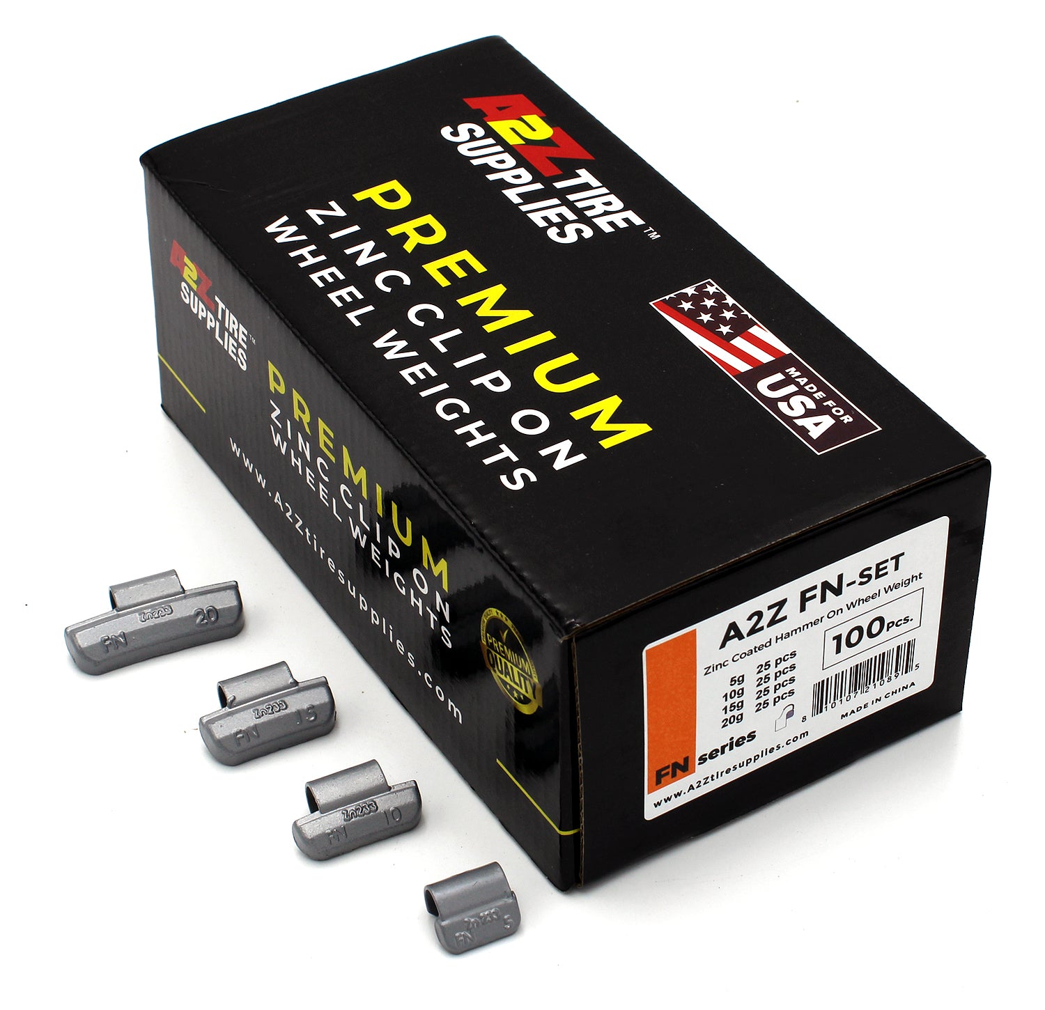 FN SET of 5g, 10g, 15g, 20g Rust-Proof Zinc Hammer-On Wheel Weights - (25 Each Size) - a2ztiresupplies