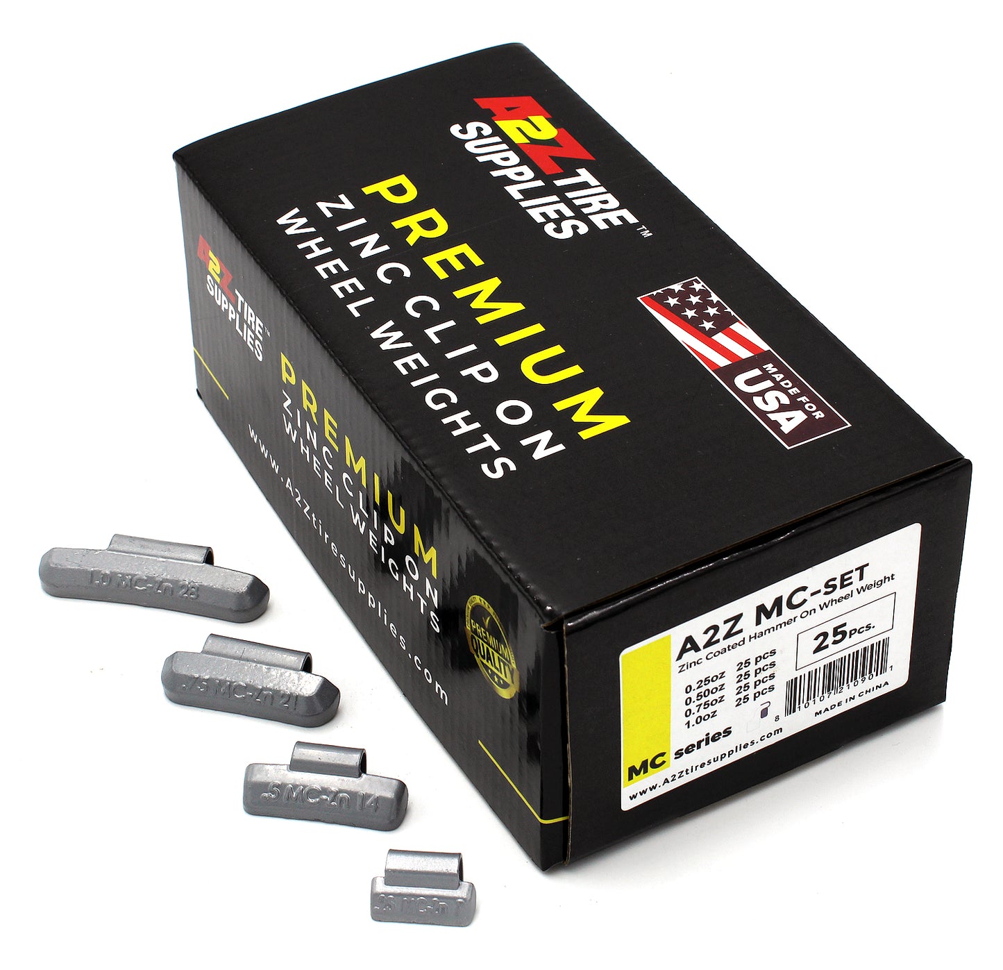 MC SET 0.25-oz, 0.50-oz, 0.75-oz, 1.0-oz Zinc Hammer-On Wheel Weights - (25 Each Size) - a2ztiresupplies