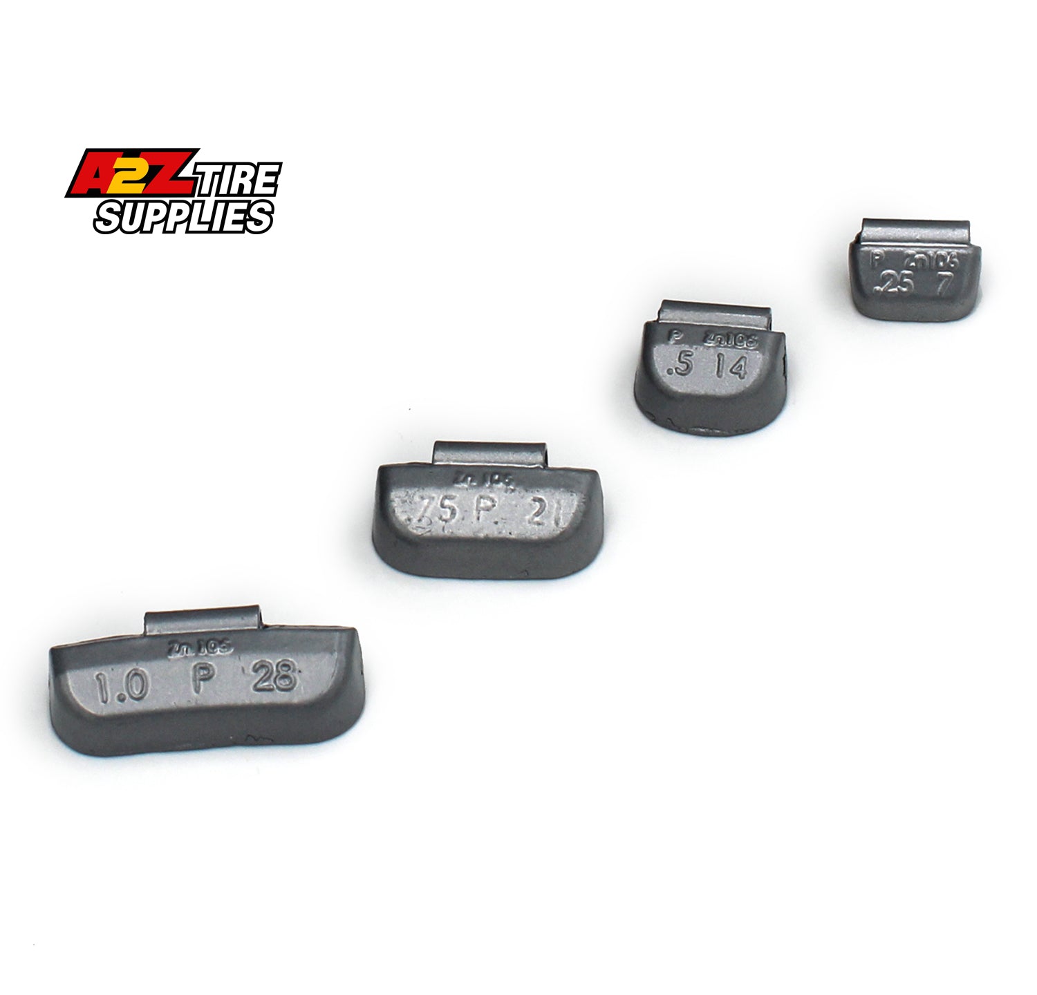 P SET 0.25-oz, 0.50-oz, 0.75-oz, 1.0-oz Zinc Hammer-On Wheel Weights - (25 Each Size)