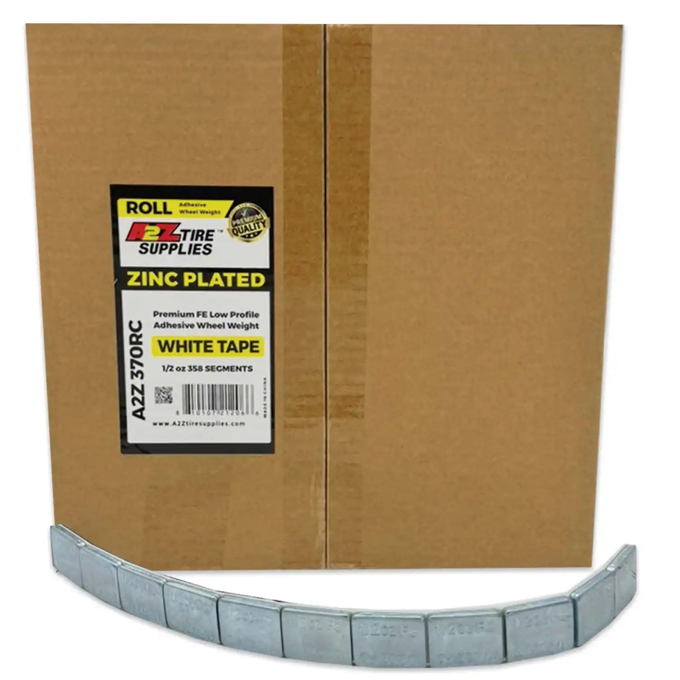 1/2 oz Zinc Plated Steel Adhesive Wheel Weights - White Tape, Roll of 358 Segments, alternate view