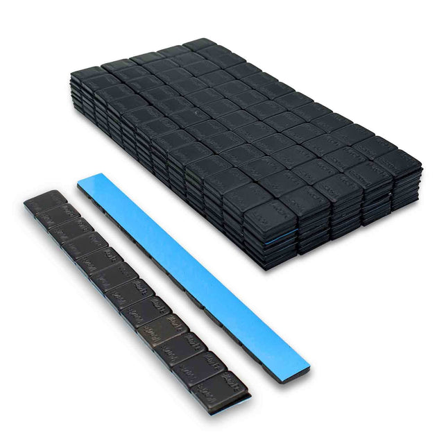 1/4 oz Black Coated Steel Adhesive Wheel Weights - Blue Tape, 30 Strips / 360 Segments