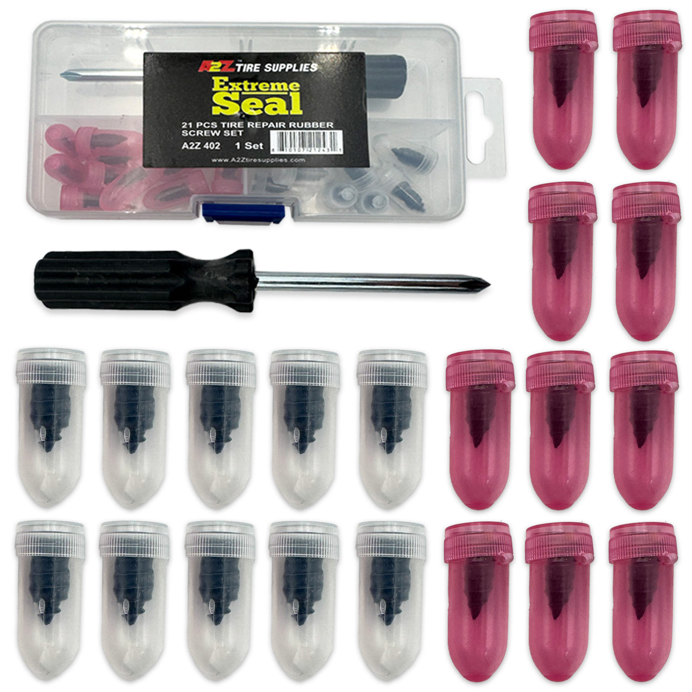 20pc Vulcanizing Screw Plug Tire Repair Kit with Screwdriver 2 Sizes for Tubeless Puncture Repair, alternate view