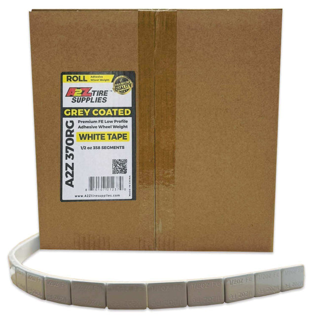 A2Z-370-RG - 1/2 oz Gray Steel Adhesive Wheel Weight Roll of 358 - White Tape - A2Z Tire Supplies