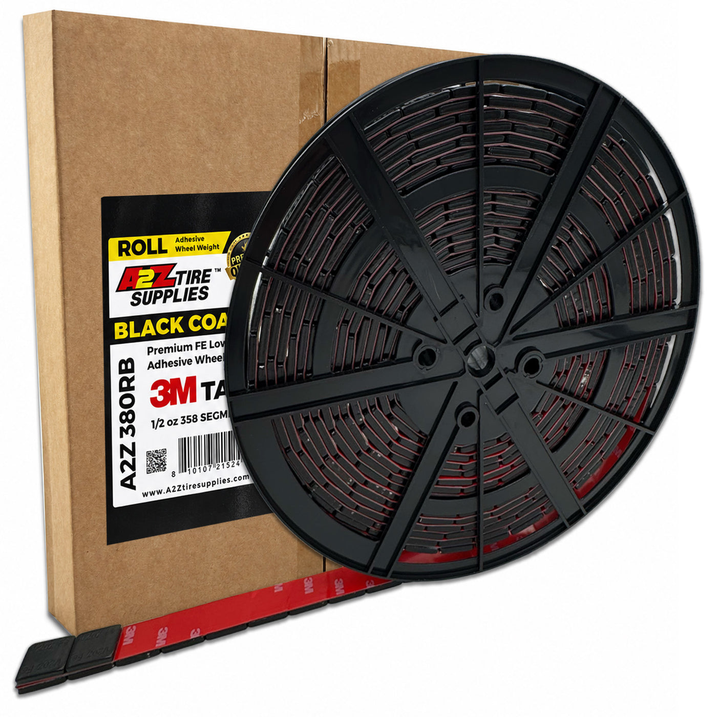 1/2 oz Black Coated Steel Adhesive Wheel Weights - 3M Tape, Roll of 358 Segments