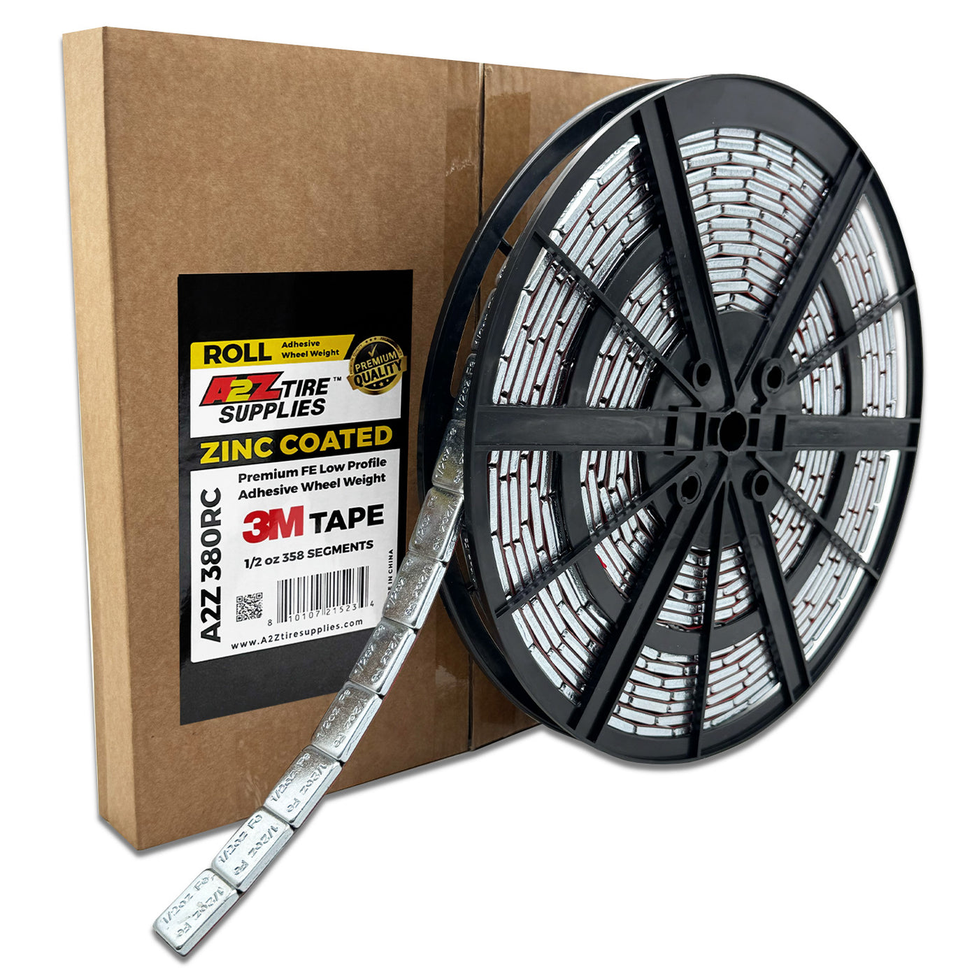 1/2 oz Zinc Plated Steel Adhesive Wheel Weights - 3M Tape, Roll of 358 Segments