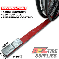 1/2 oz Zinc Plated Steel Adhesive Wheel Weights - 3M Tape, Roll of 358 Segments