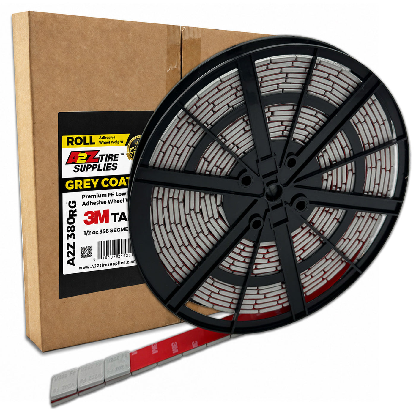 1/2 oz Gray Coated Steel Adhesive Wheel Weights - 3M Tape, Roll of 358 Segments