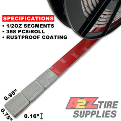 1/2 oz Gray Coated Steel Adhesive Wheel Weights - 3M Tape, Roll of 358 Segments