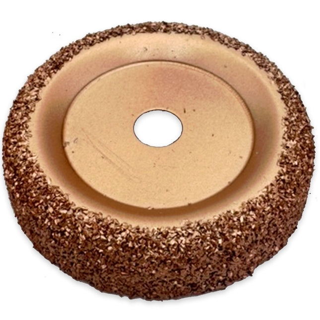 2.5″ x 1/2″ Carbide Contour Buffing Wheel - 36 Grit, 3/8″ Arbor Hole