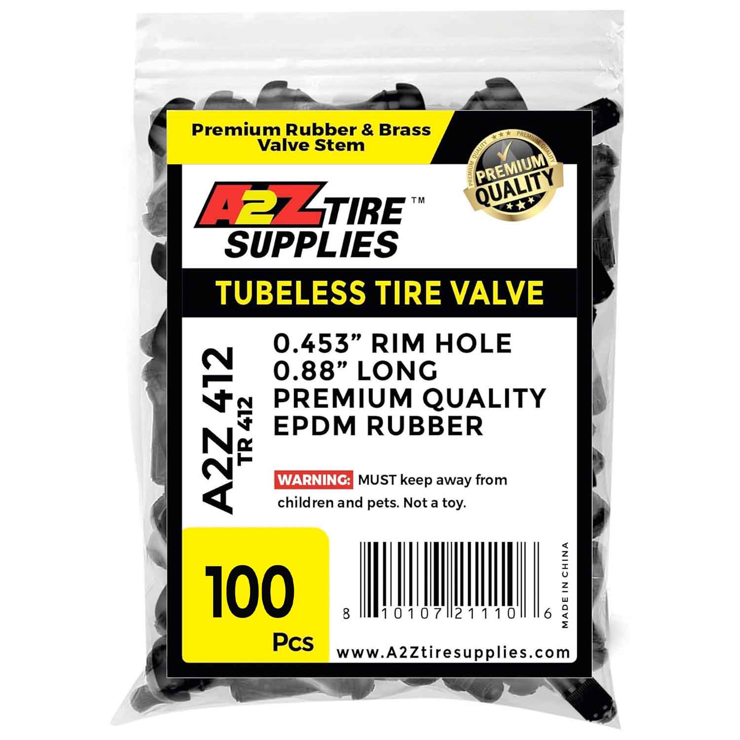 412 Short Rubber Snap-in Tubeless Tire Valve Stems, For 0.453" Valve Stem Wheel Hole – TR412 - a2ztiresupplies