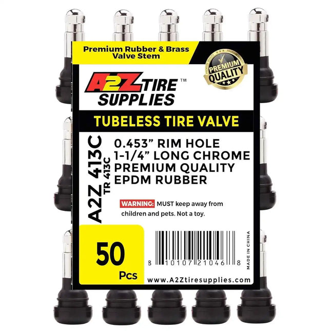 A2Z-413C-50 - TR413C Regular 1.25" Tall Valve Stems - Chrome Sleeve - 0.453" - A2Z Tire Supplies