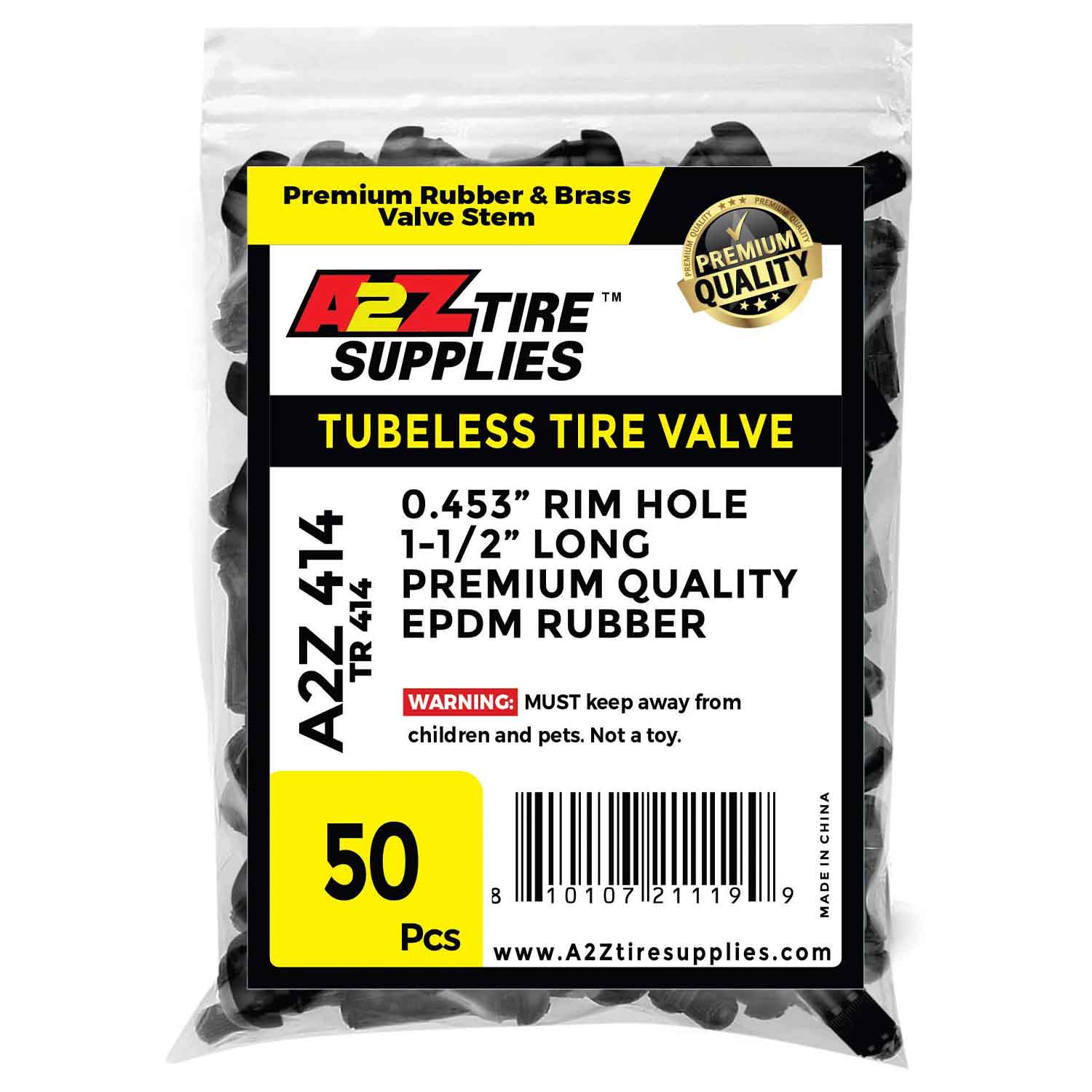 414 Rubber Snap-in Tubeless Tire Valve Stems, For 0.453" Valve Stem Wheel Hole – TR414 - a2ztiresupplies