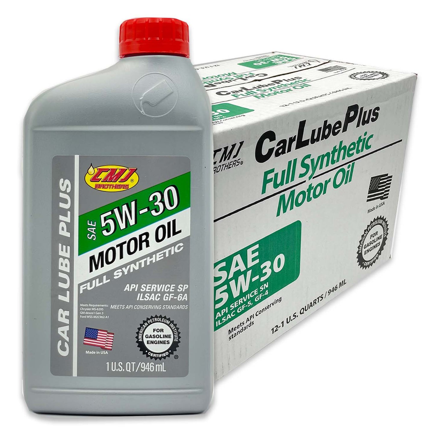(12-Pack) 1 QT Bottles CMJ Brothers® Car Lube Plus SAE 5W-30 Full Synthetic Engine Oil ILSAC GF-6A
