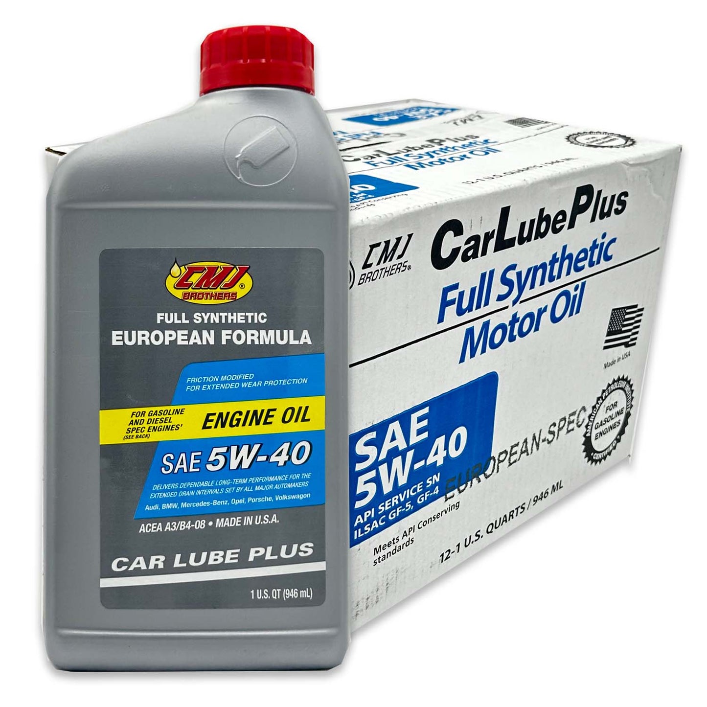 (12-Pack) 1 QT Bottles CMJ Brothers® Car Lube Plus SAE 5W-40 Full Synthetic Engine Oil ILSAC GF-6A