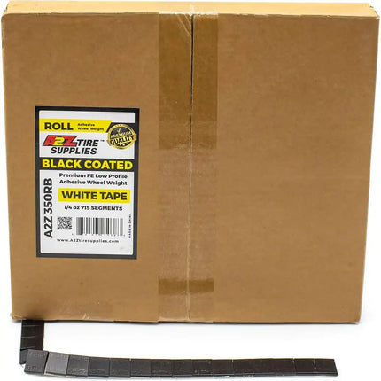 A2Z-350-RB - 1/4 oz Black Steel Adhesive Wheel Weight Roll of 715 - White Tape - A2Z Tire Supplies