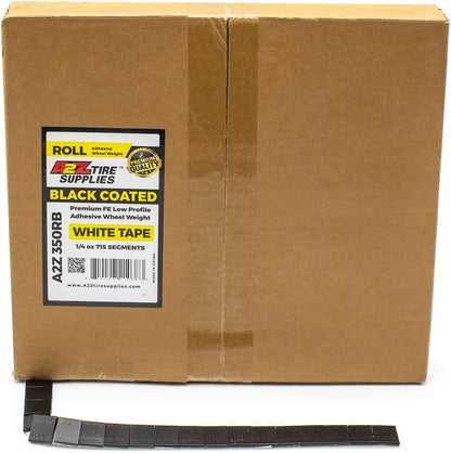 A2Z-350-RB 1/4 oz (715 PCS) ROLL - Black Coated Low Profile Steel Adhesive Stick-on Wheel Weights – (White Tape) - A2Z Tire Supplies