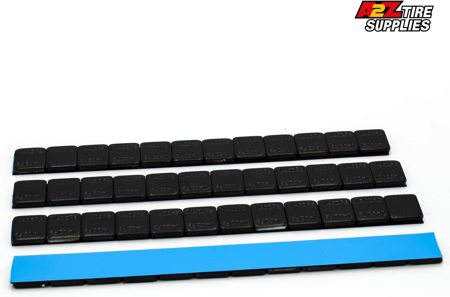 (3,600 PCS)  1/4 oz - Black Coated - Low Profile Steel Adhesive Wheel Weights - Easy Peel - 54 lb Box - 300 Strips (Blue Tape) - a2ztiresupplies