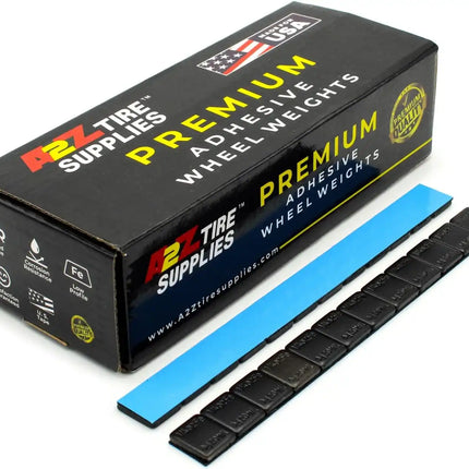 A2Z-366-FEB-M - 1/4 oz Black Steel Adhesive Wheel Weights Box of 3600 - Blue Tape - A2Z Tire Supplies