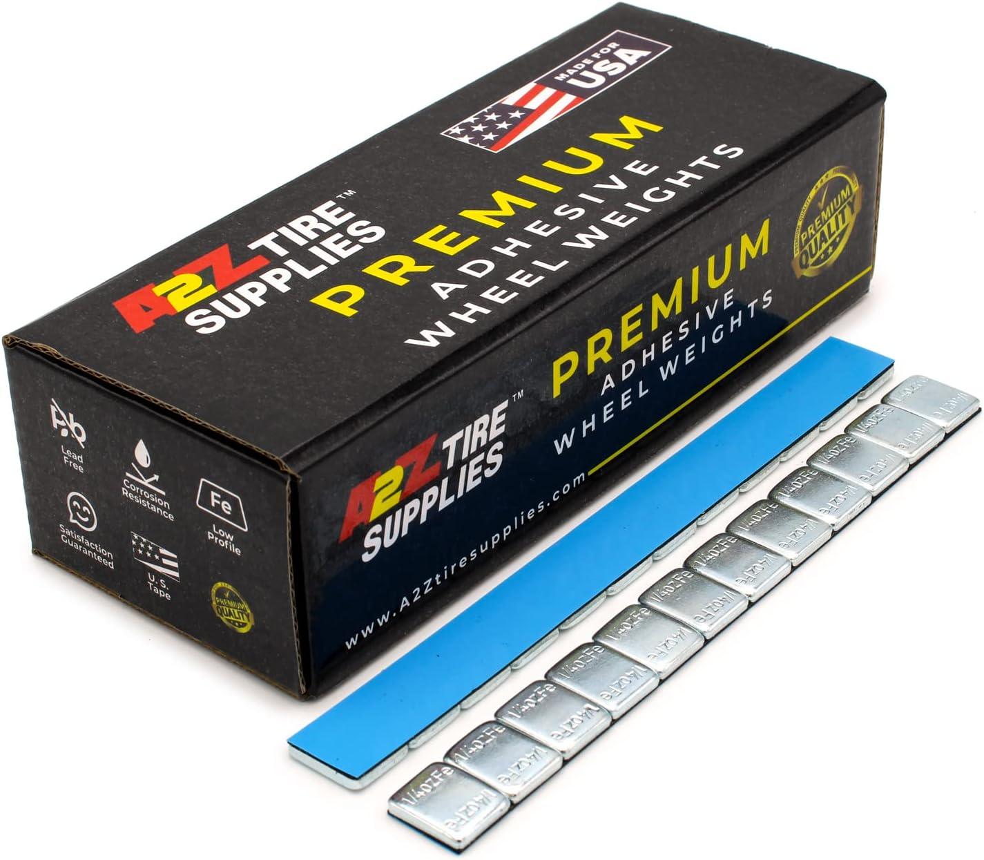 (3,600 PCS)  1/4 oz - Zinc Plated - Low Profile Steel Adhesive Wheel Weights - Easy Peel - 54 lb box - 300 Strips (Blue Tape) - a2ztiresupplies