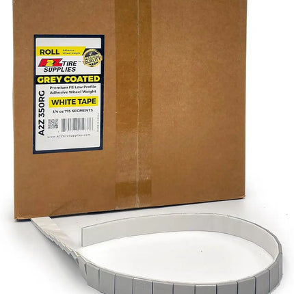 A2Z-350-RG - 1/4 oz Gray Steel Adhesive Wheel Weight Roll of 715 - White Tape - A2Z Tire Supplies