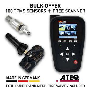 100 PCS A2Z2024 Dual-Band Universal TPMS Sensors + 1 ATEQ DT-41 Programming Tool
