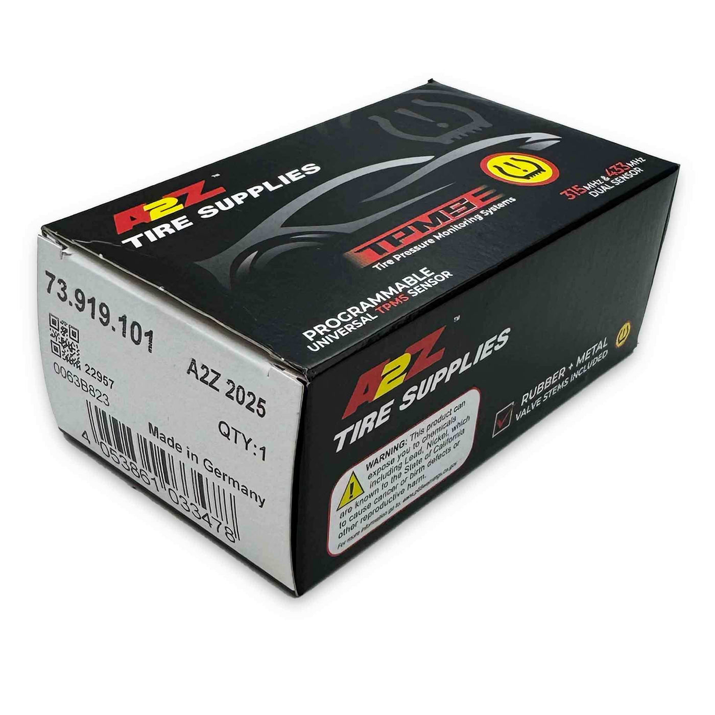 A2Z2025 Programmable TPMS Sensor w/ Metal + Rubber Valve Stems, alternate view