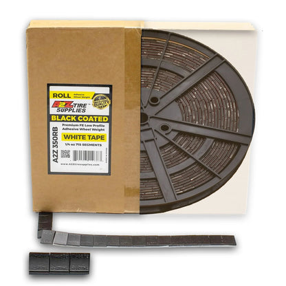 A2Z-350-RB 1/4 oz (715 PCS) ROLL - Black Coated Low Profile Steel Adhesive Stick-on Wheel Weights – (White Tape) - A2Z Tire Supplies