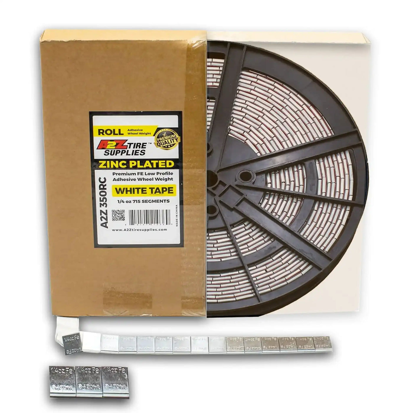 1/4 oz Zinc Plated Low Profile Adhesive Wheel Weights - White Tape, Roll of 715 Segments