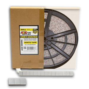 1/4 oz (715 PCS) ROLL - Gray Coated Low Profile Steel Adhesive Stick-on Wheel Weights – (White Tape)