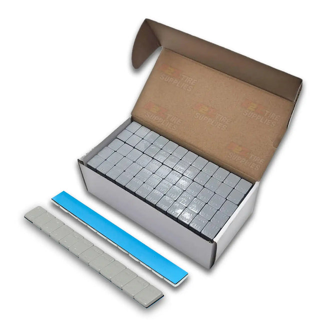A2Z-365E - 1/4 oz Gray Steel Adhesive Wheel Weights Box of 960 - Blue Tape - A2Z Tire Supplies