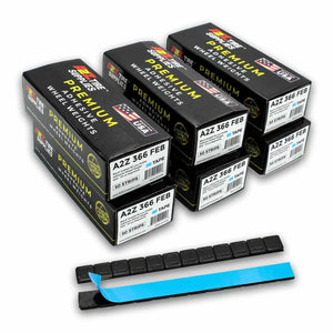 (3,600 PCS)  1/4 oz - Black Coated - Low Profile Steel Adhesive Wheel Weights - Easy Peel - 54 lb Box - 300 Strips (Blue Tape)