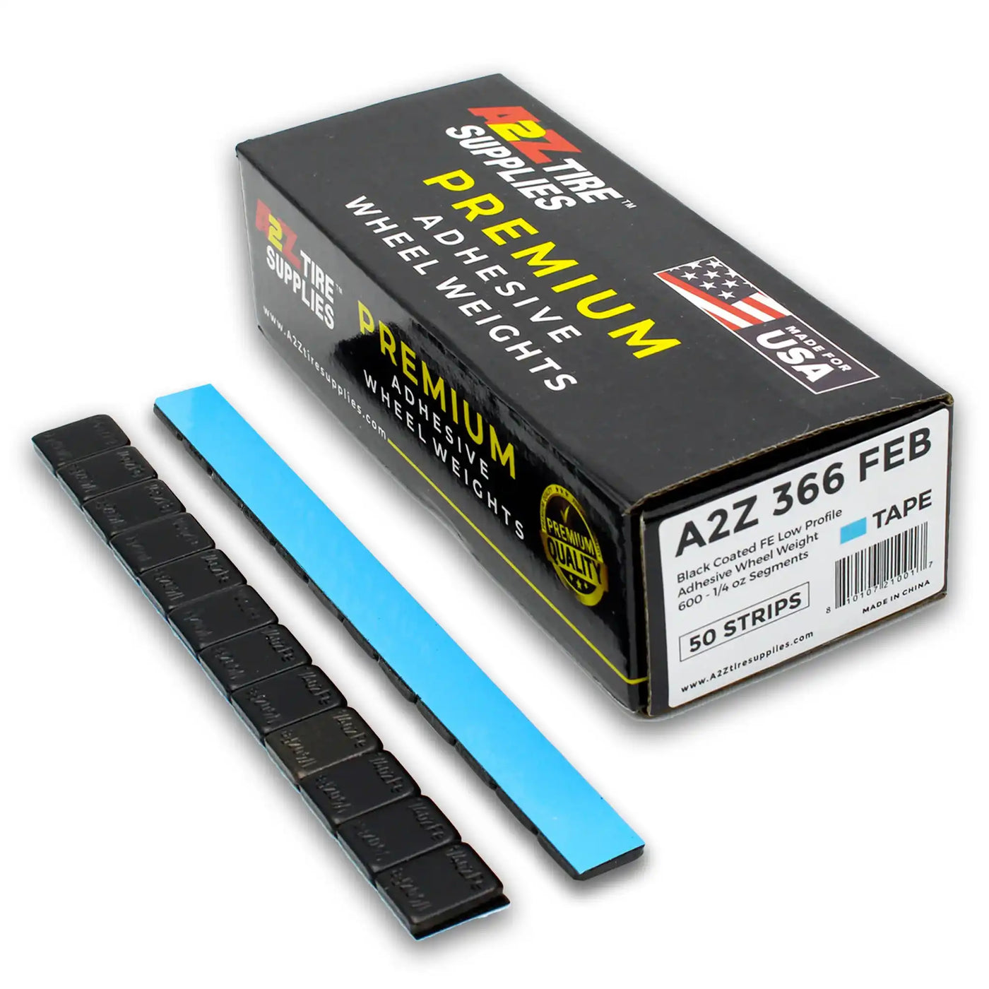 1/4 oz Black Coated Steel Adhesive Wheel Weights - Blue Tape, 50 Strips / 600 Segments, alternate view
