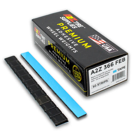 A2Z-366-FEB - 1/4 oz Black Steel Adhesive Wheel Weights Box of 600 - Blue Tape - A2Z Tire Supplies - Image 2