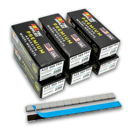 A2Z-366 FEG-M - 1/4 oz Gray Steel Adhesive Wheel Weights Box of 3600 - Blue Tape - A2Z Tire Supplies - Image 2