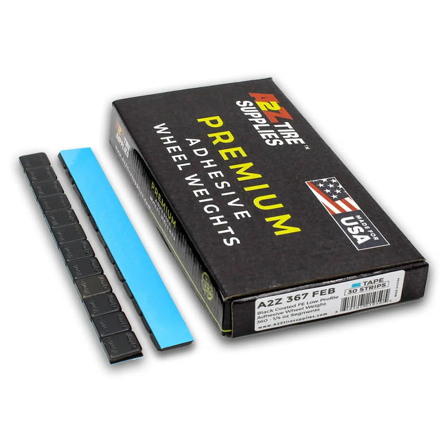 A2Z-367-FEB - 1/4 oz Black Steel Adhesive Wheel Weights Box of 360 - Blue Tape - A2Z Tire Supplies