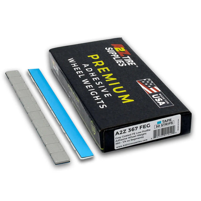 A2Z-367-FEG - 1/4 oz Gray Steel Adhesive Wheel Weights Box of 360 - Blue Tape - A2Z Tire Supplies