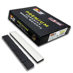 A2Z-371-FEB - 1/2 oz Black Steel Adhesive Wheel Weights Box of 180 - White Tape - A2Z Tire Supplies