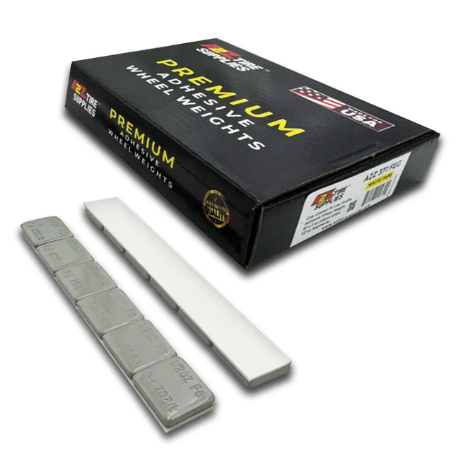 A2Z-371-FEG - 1/2 oz Gray Steel Adhesive Wheel Weights Box of 180 - White Tape - A2Z Tire Supplies