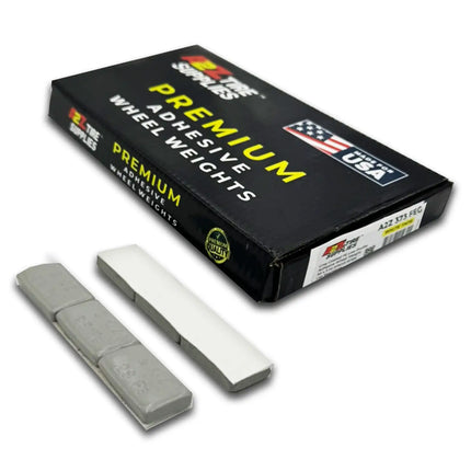 A2Z-373-FEG - 1 oz Gray Steel Adhesive Wheel Weights Box of 90 - White Tape - A2Z Tire Supplies