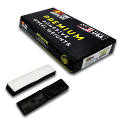 A2Z-375-FEB - 2 oz Black Steel Adhesive Wheel Weights Box of 40 - White Tape - A2Z Tire Supplies