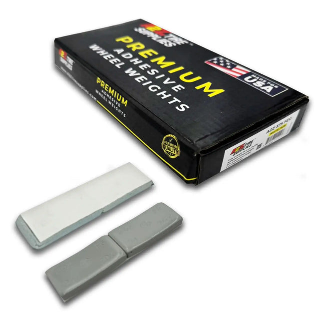 A2Z-375-FEG - 2 oz Gray Steel Adhesive Wheel Weights Box of 40 - White Tape - A2Z Tire Supplies